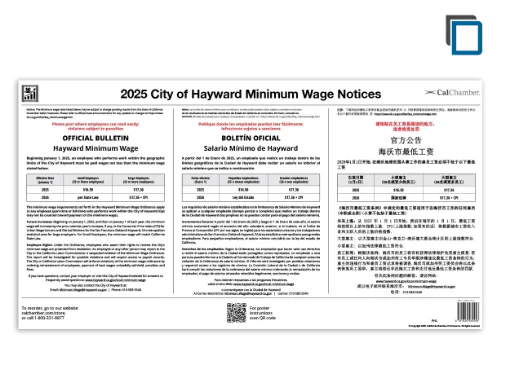 Picture of Hayward Minimum Wage Poster
