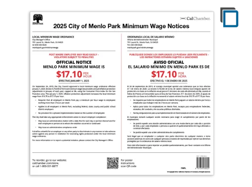 Picture of Menlo Park Minimum Wage Poster